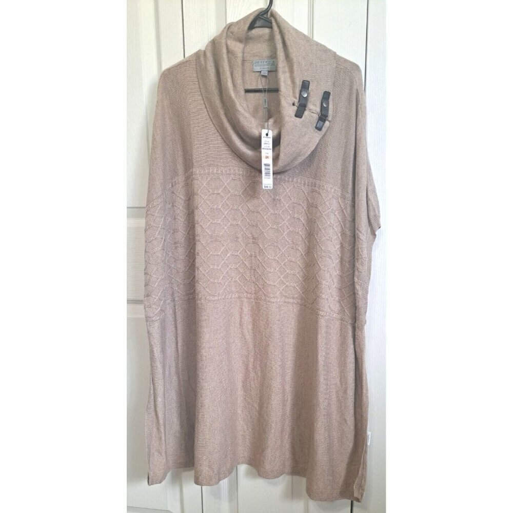 Joseph A. Women's 2X Mocha Heather Cowl Neck Sleeveless Poncho
